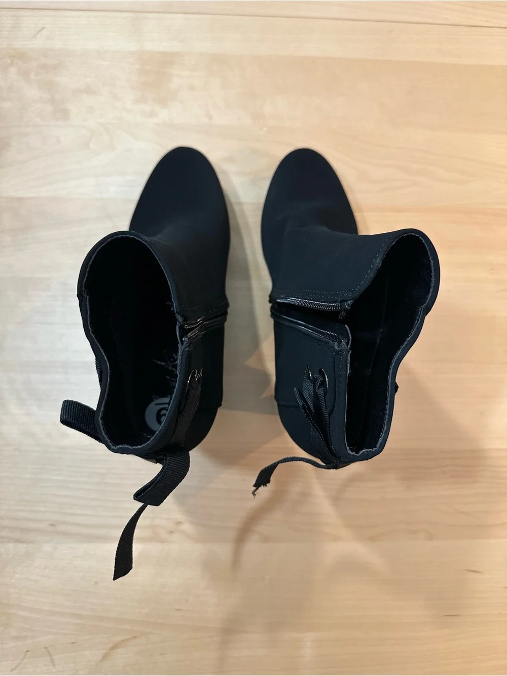 Mari. A Black Suede-Look Ankle Boots with Zipper close and Bow Accent 9